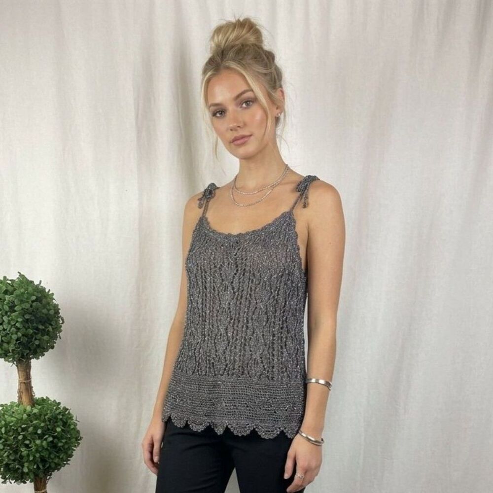 Newport News Gray & Silver Knit Sleeveless Tank Top 2X